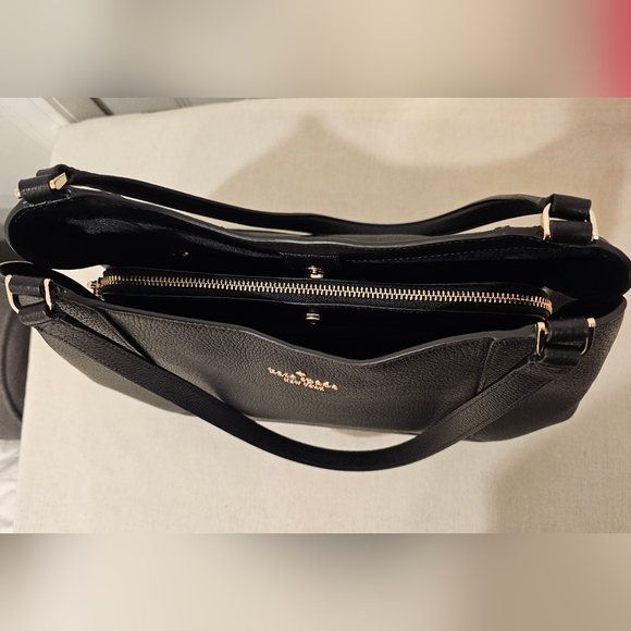 NWOT Kate Spade Lena Large Triple Compartment Black Pebbled Leather Shoulder Bag - Picture 8 of 12